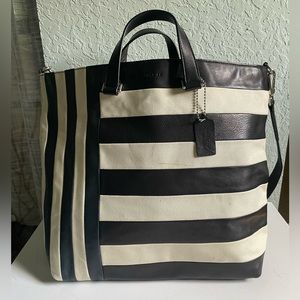 Coach Bleecker Day Tote In Mixed Bar Stripe Leather